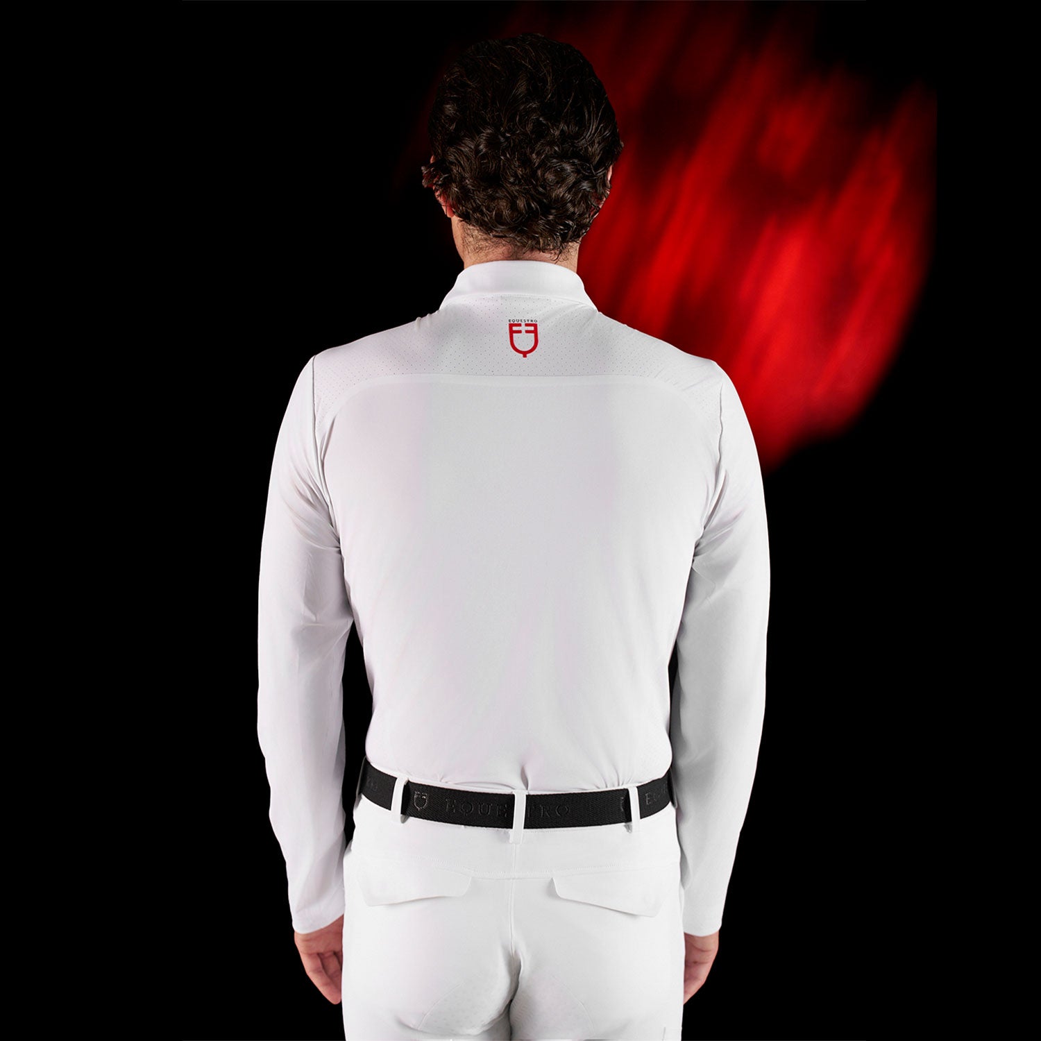 Equestro Equestro Ridertechnology Men's Competition Polo Shirt Long Sleeves And Buttons #colour_white