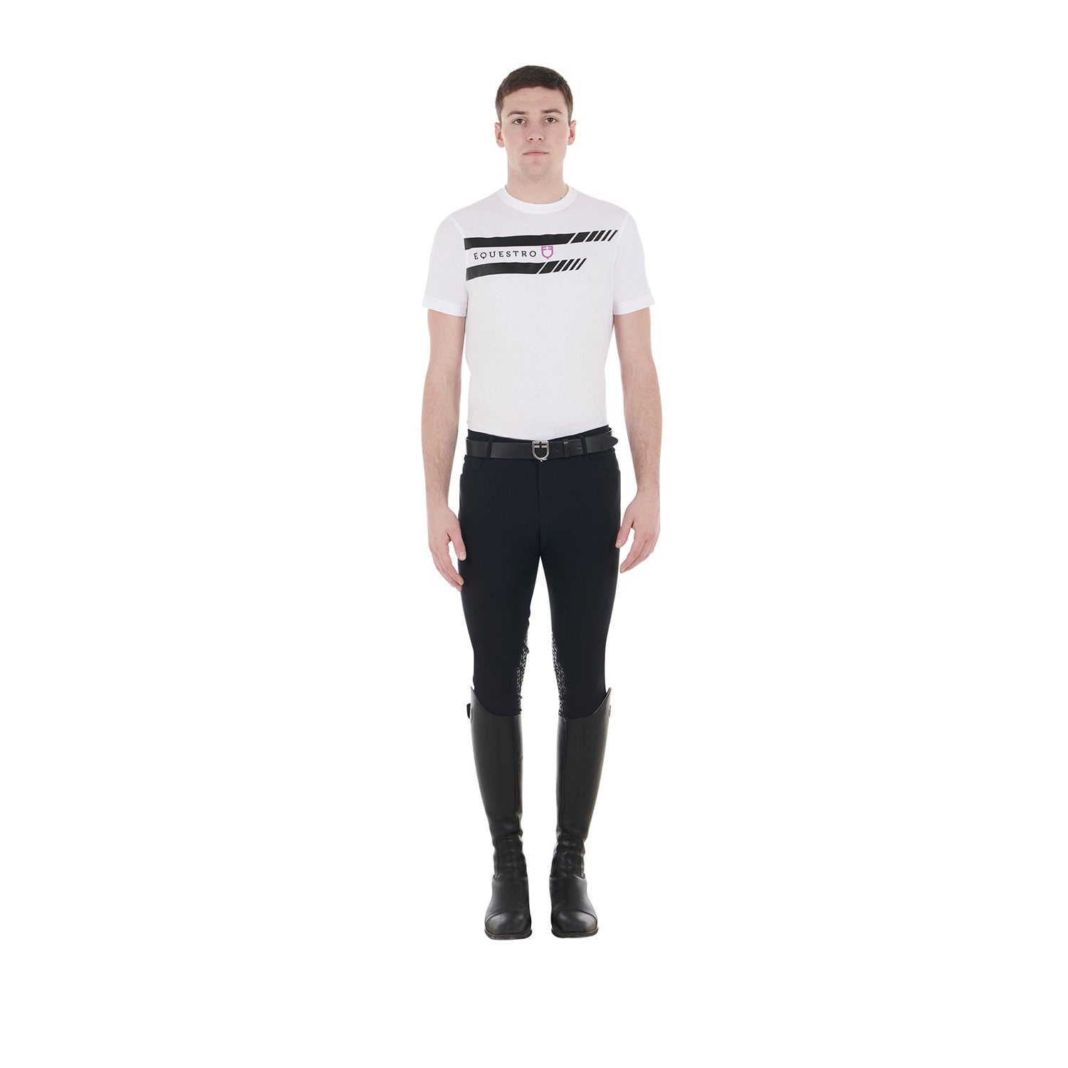 Equestro Men's Slim Fit T-Shirt With Purple Logo And Black Details #colour_white