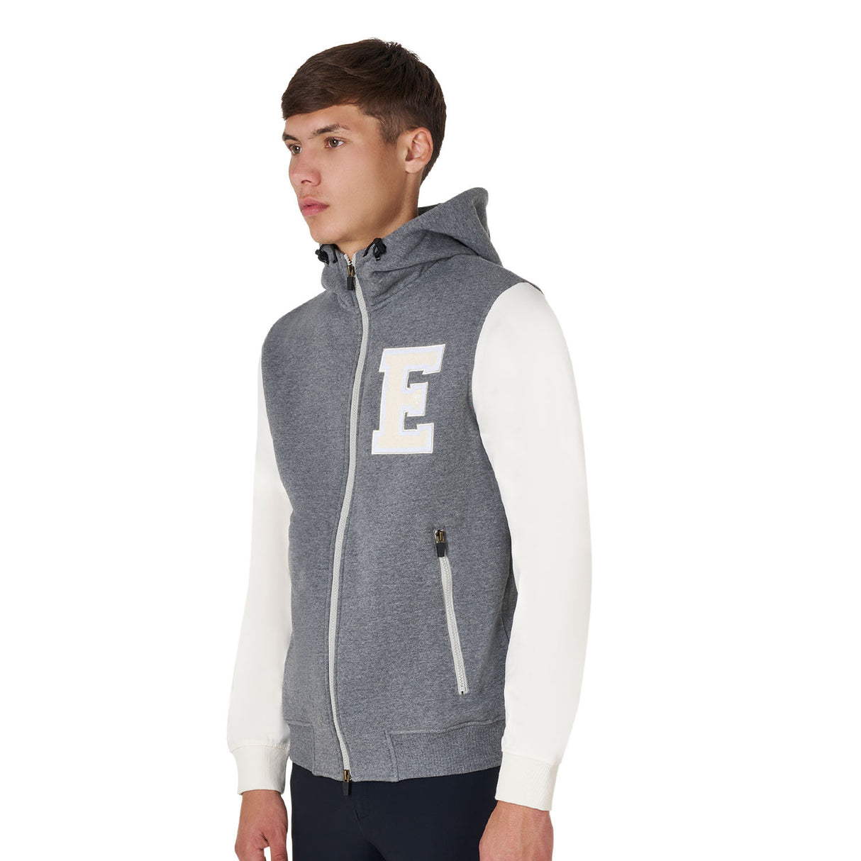 Men's institutional two-tone hoodie with front zip