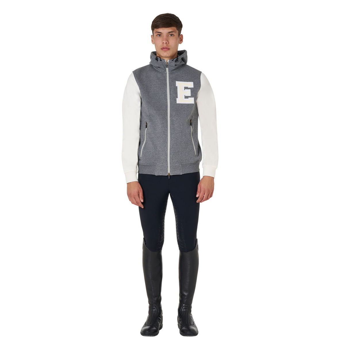 Men's institutional two-tone hoodie with front zip