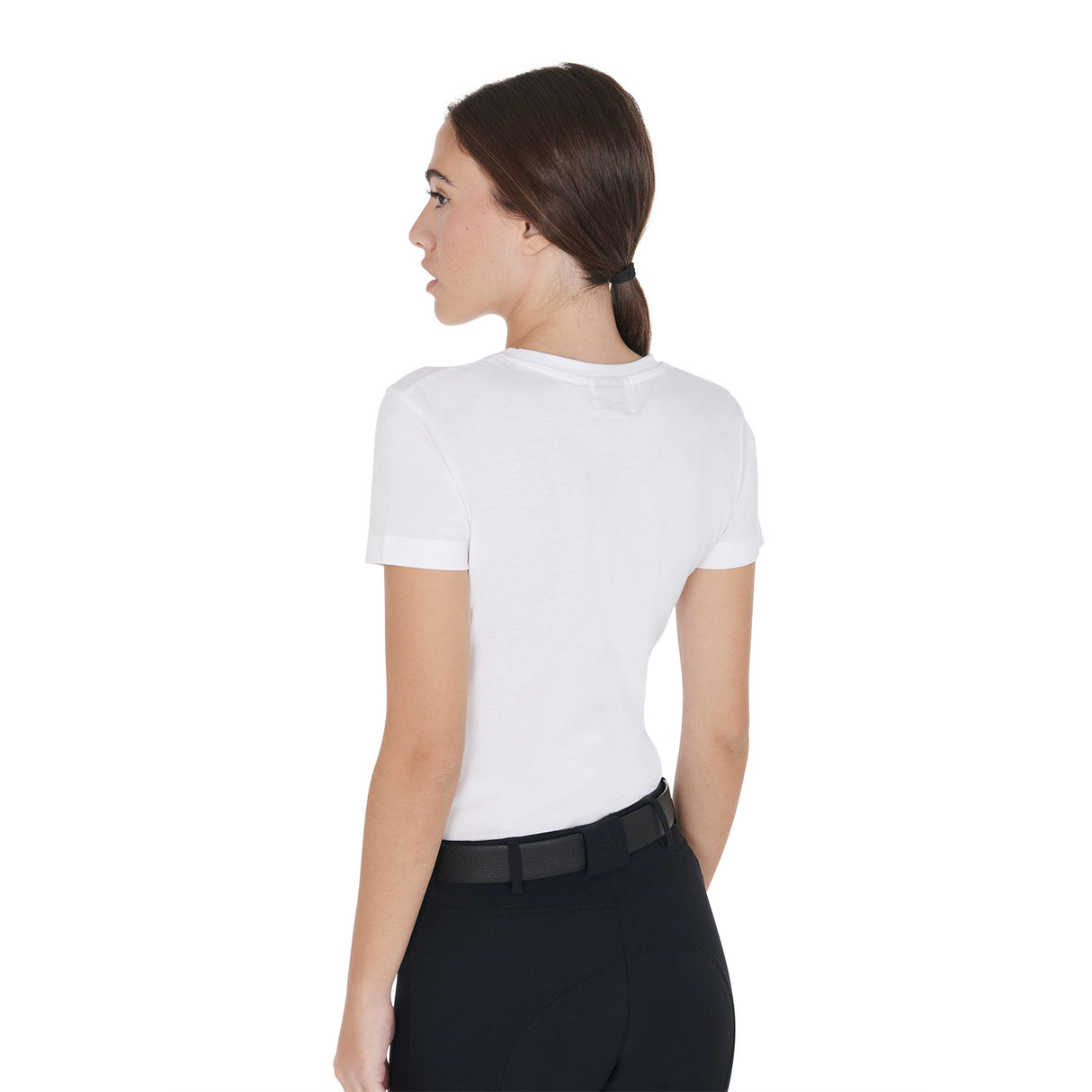 Equestro Women's Slim Fit T-Shirt Dressage With Rhinestone #colour_white