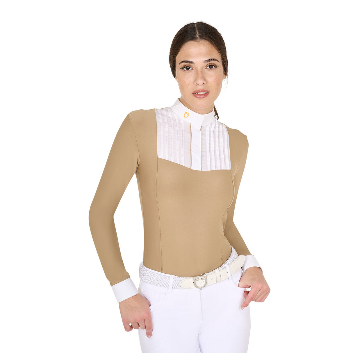 Women's slim fit polo shirt with pleated cotton