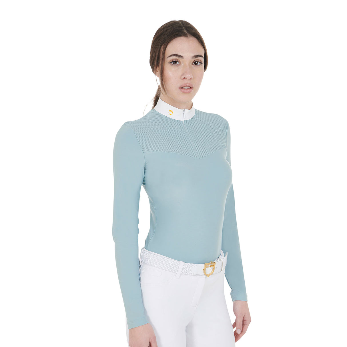 Equestro Women's Competition Polo Shirt In Technical And Mesh Fabric