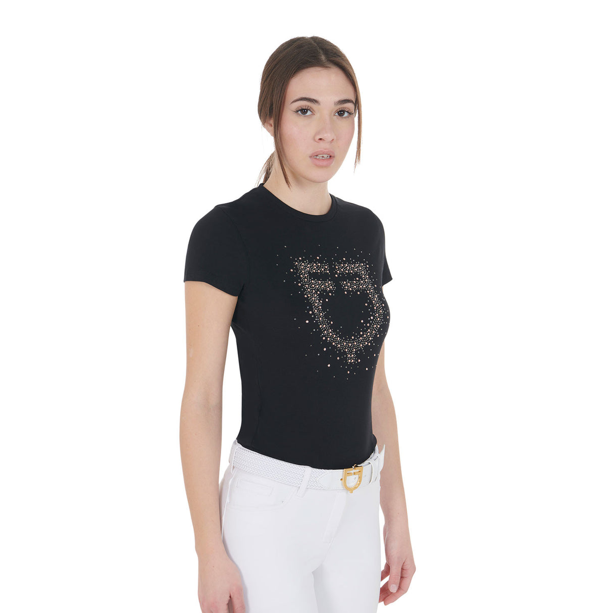 Women's slim fit T-shirt pink rhinestones