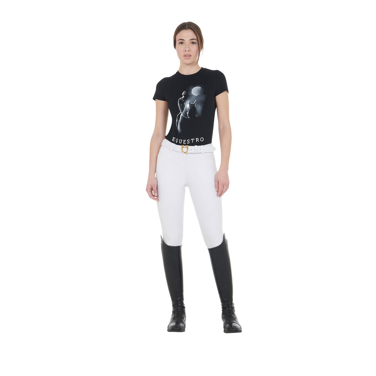 Equestro Women's Slim Fit T-Shirt Moonlight Print #colour_black