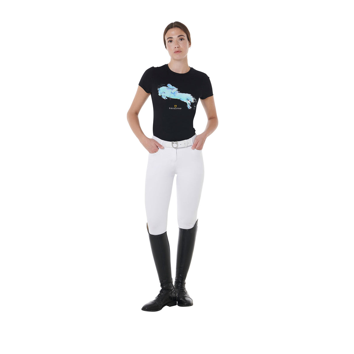 Equestro Women's Slim Fit Jump Print Cotton T-Shirt #colour_black