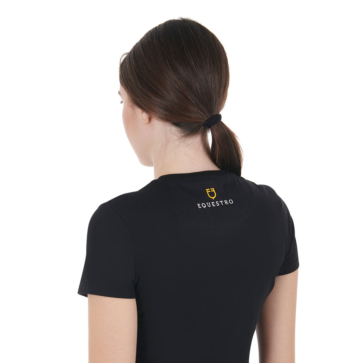 Equestro Women's Slim Fit Cotton T-Shirt Ready To Jump Print #colour_black