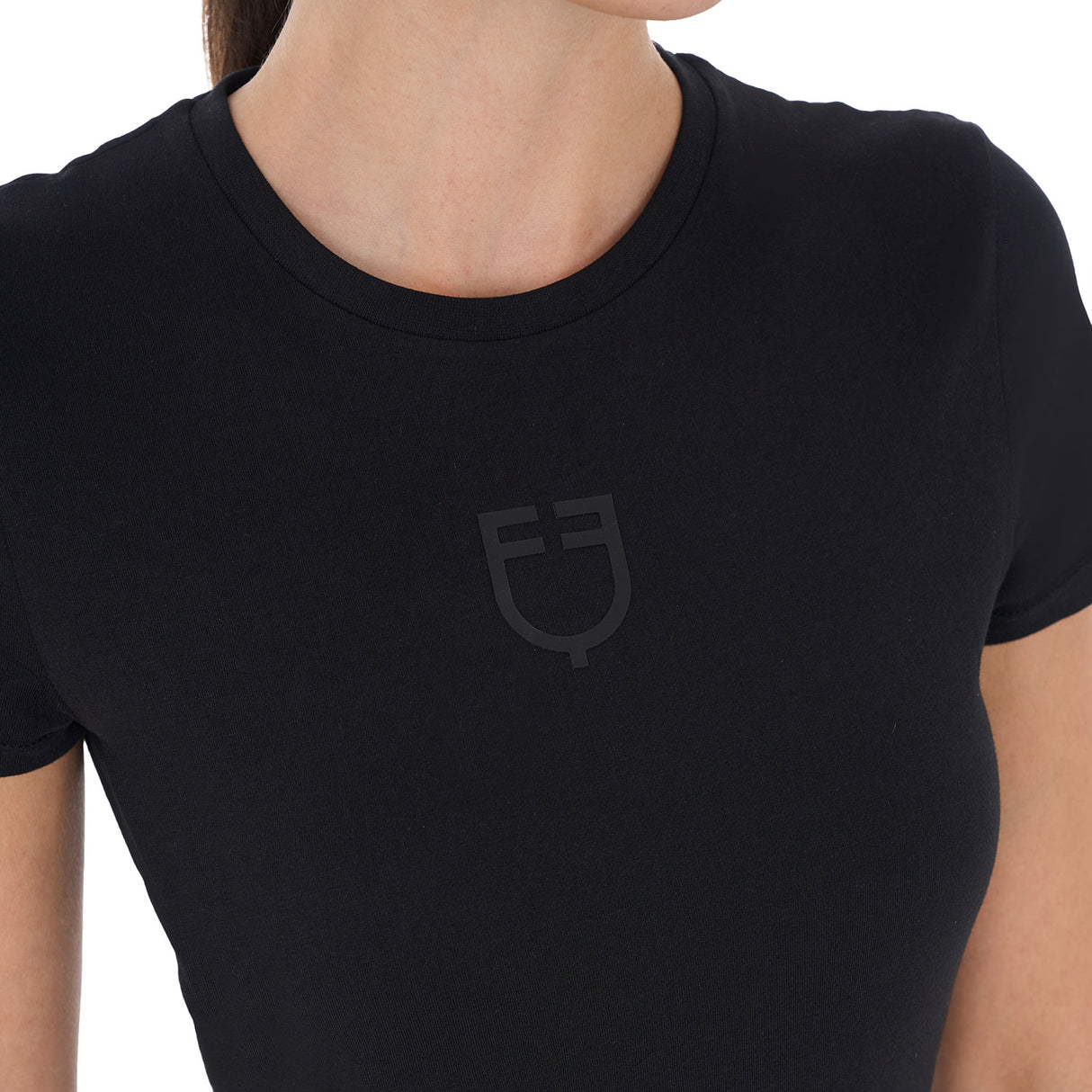 Equestro Women's Basic T-Shirt With Tone-On-Tone Logo #colour_black