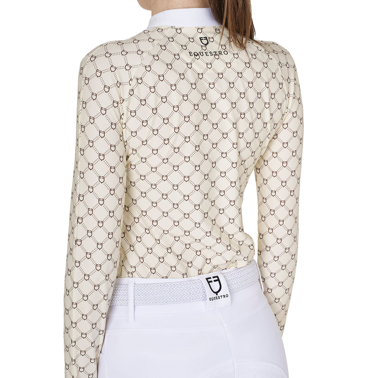 Women's long-sleeved competition polo shirt with monogram print
