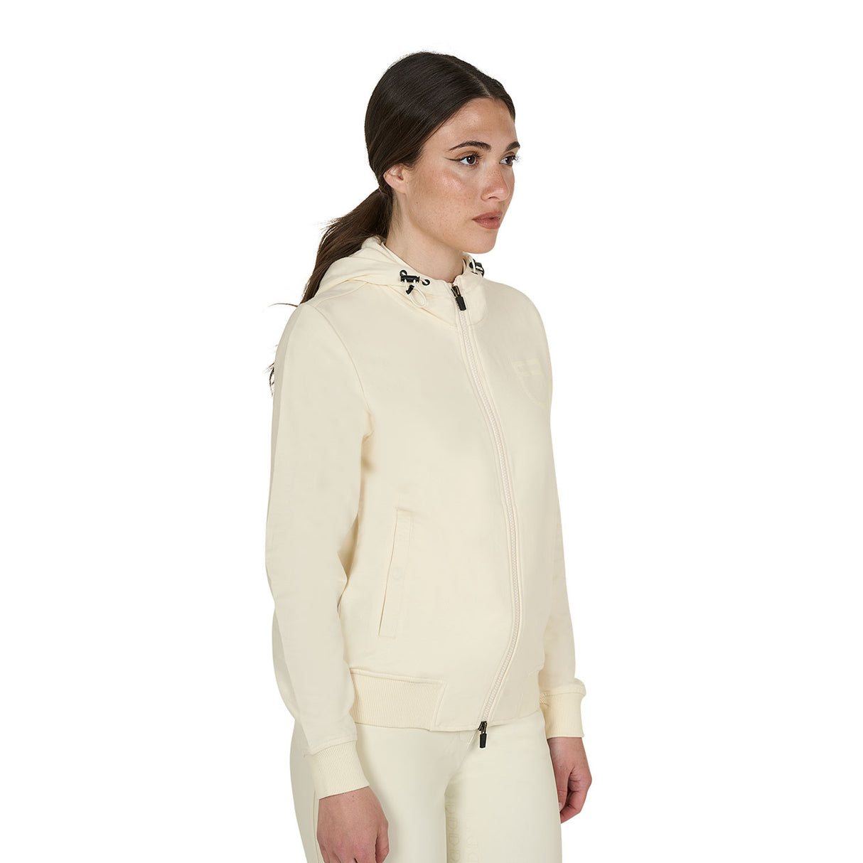 Women's sweatshirt with adjustable hood and zip