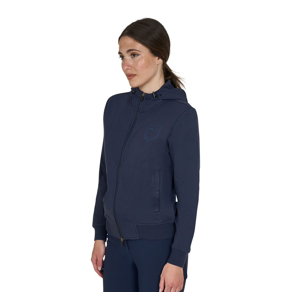 Women's sweatshirt with adjustable hood and zip