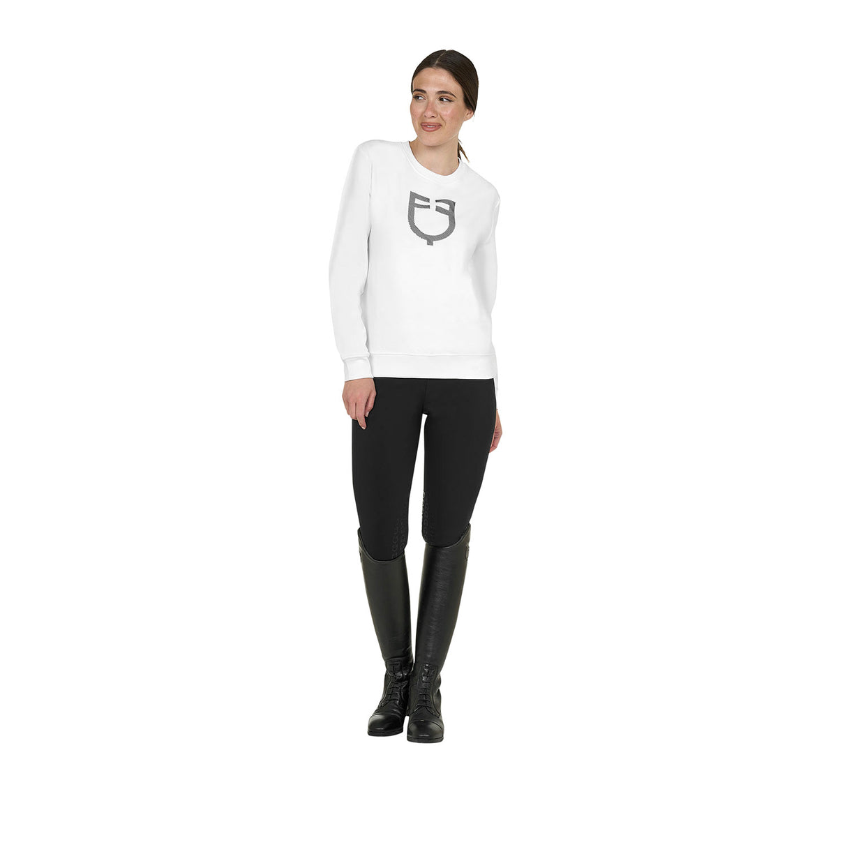 Women's crewneck sweatshirt with chest logo