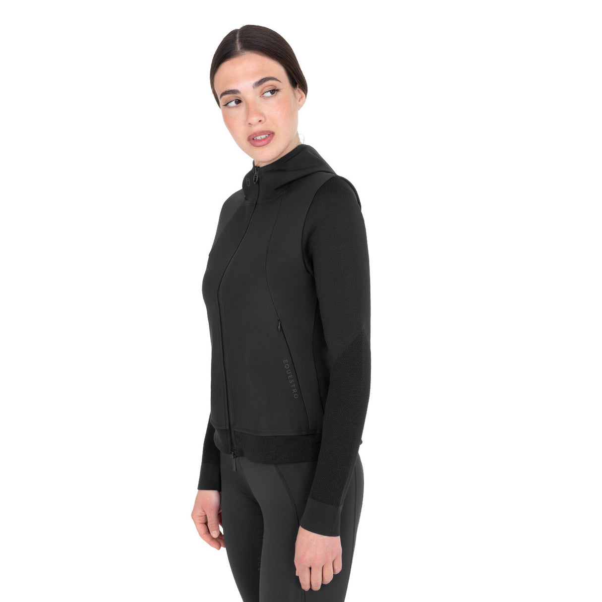 Women's technical hooded sweatshirt with micro-mesh inserts