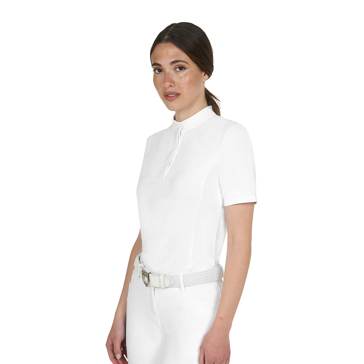 Women's competition polo shirt with concealed button closure