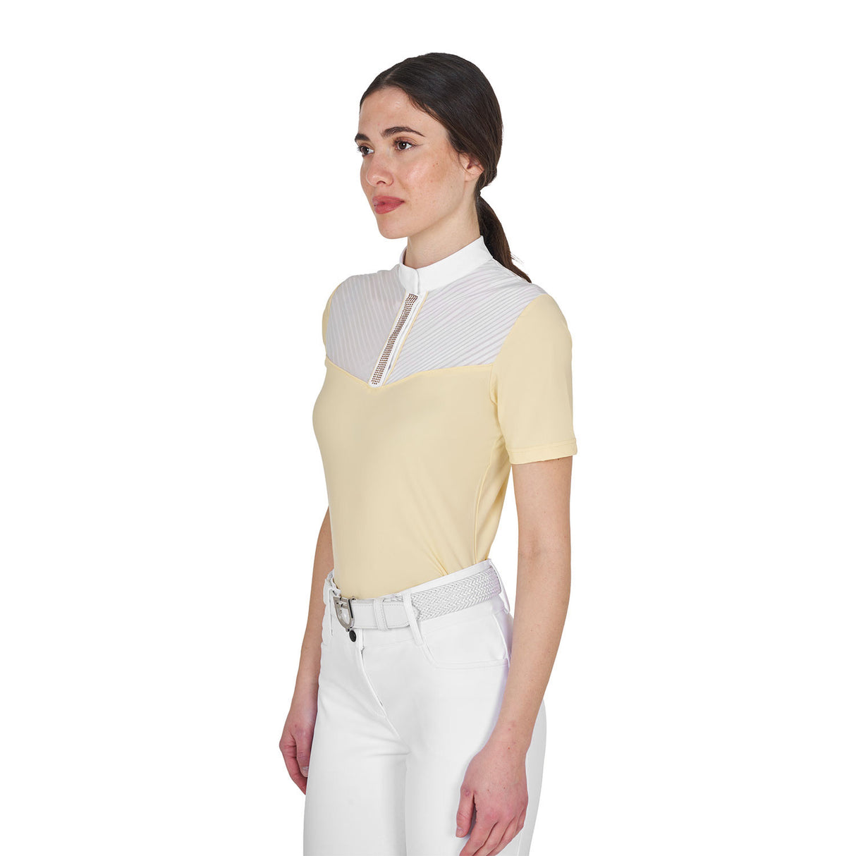Women's slim fit competition polo shirt with silk-like fabric inserts