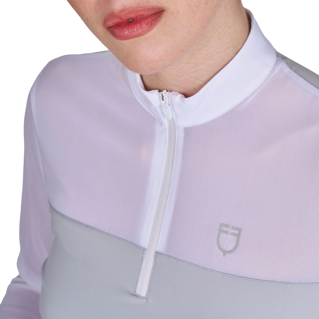 Women's long-sleeved competition polo shirt with micro-mesh inserts