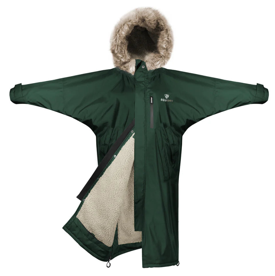 EQUIDRY Women's Thick Fleece Evolution Faux Fur Hood #colour_black-forest-green-cream