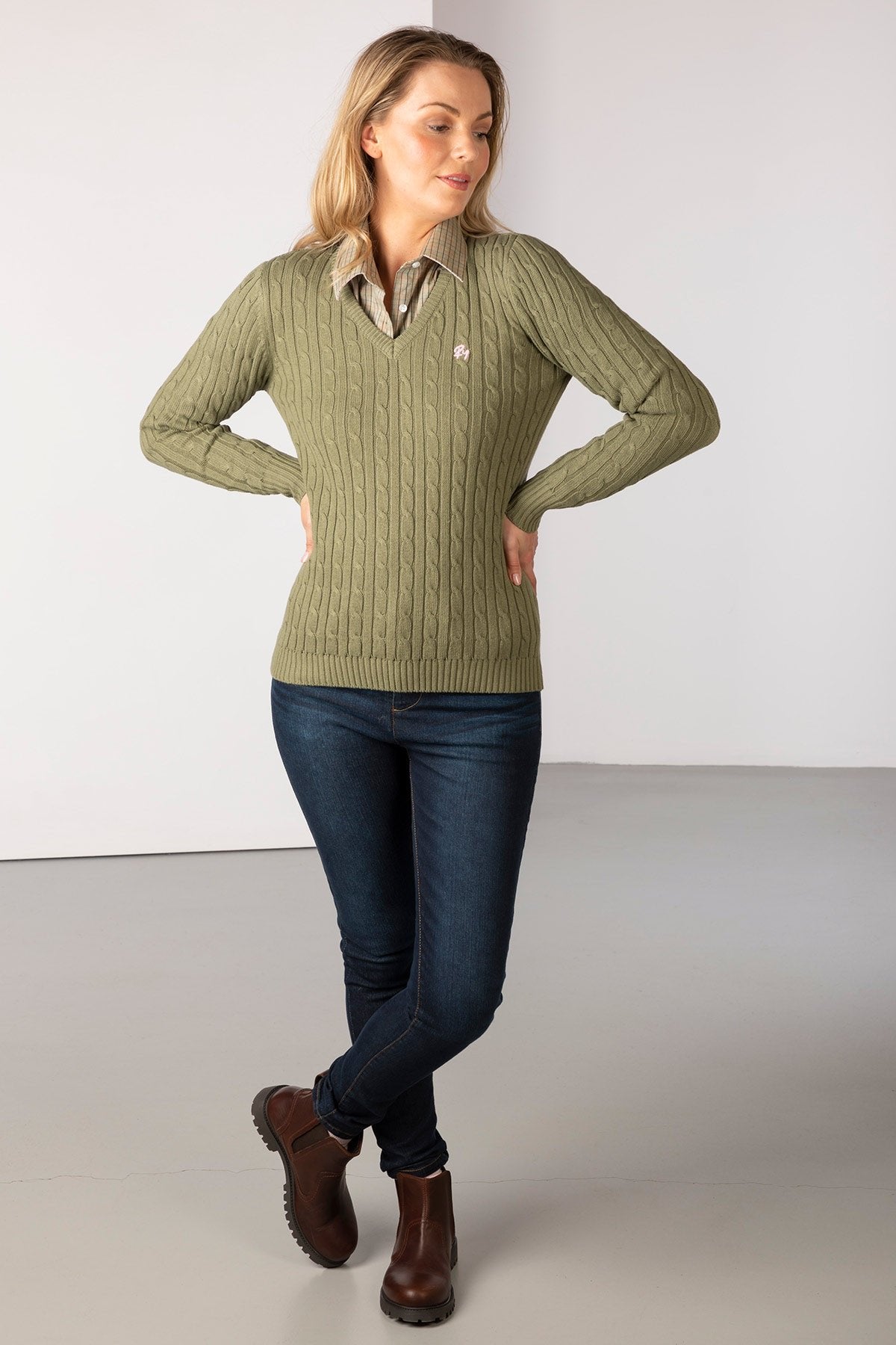 Rydale Ladies V Neck Cable Knit Jumper - Emma