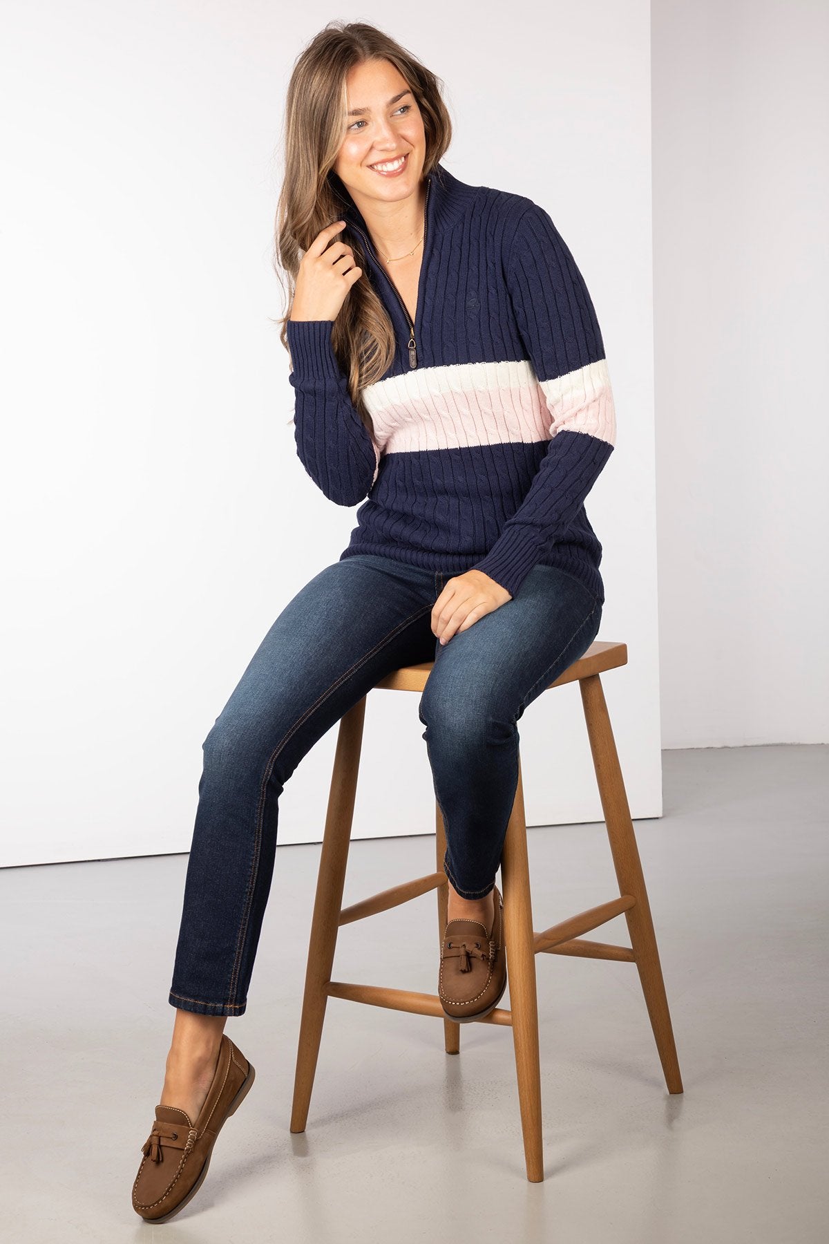 Rydale Ladies Striped Quarter Zip Jumper - Bramham