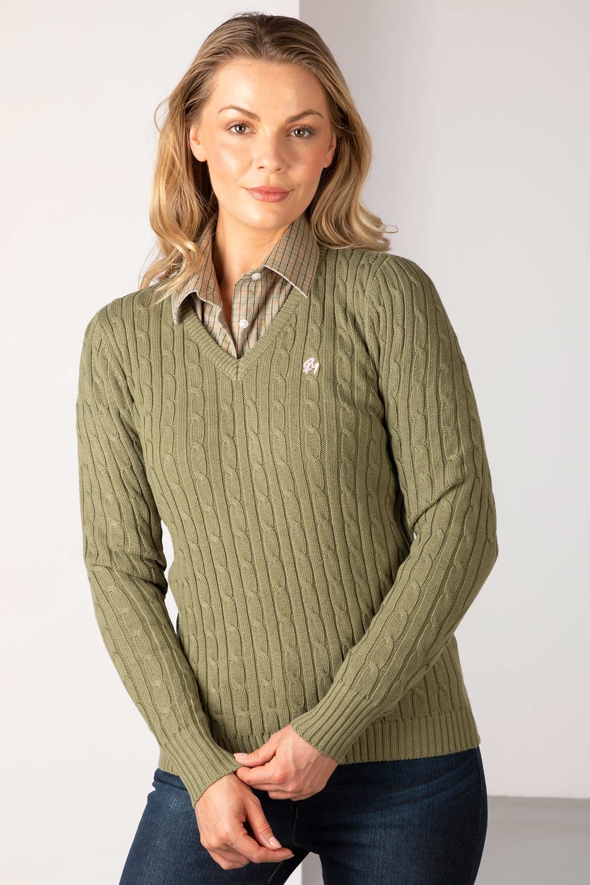 Rydale Ladies V Neck Cable Knit Jumper - Emma