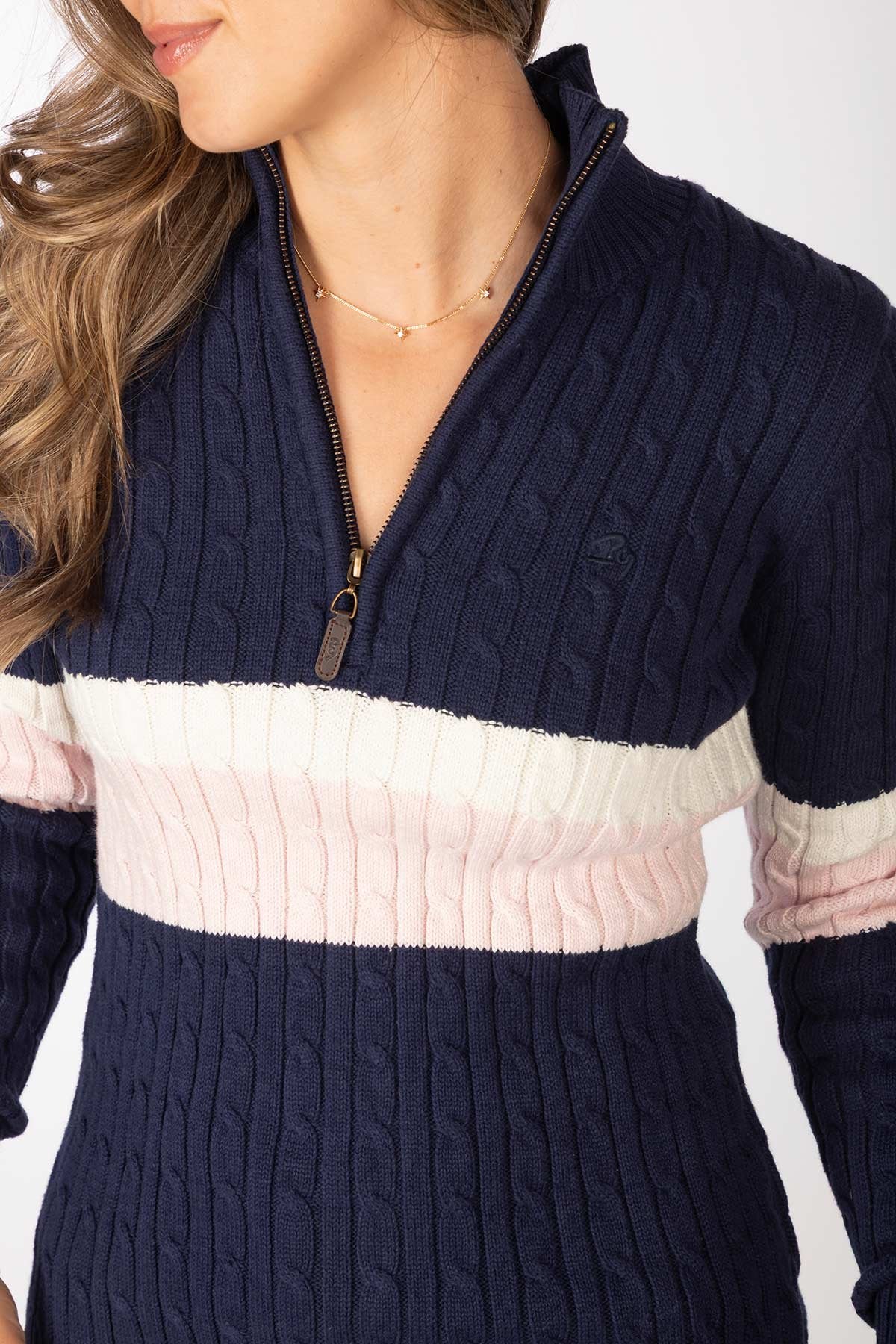 Rydale Ladies Striped Quarter Zip Jumper - Bramham
