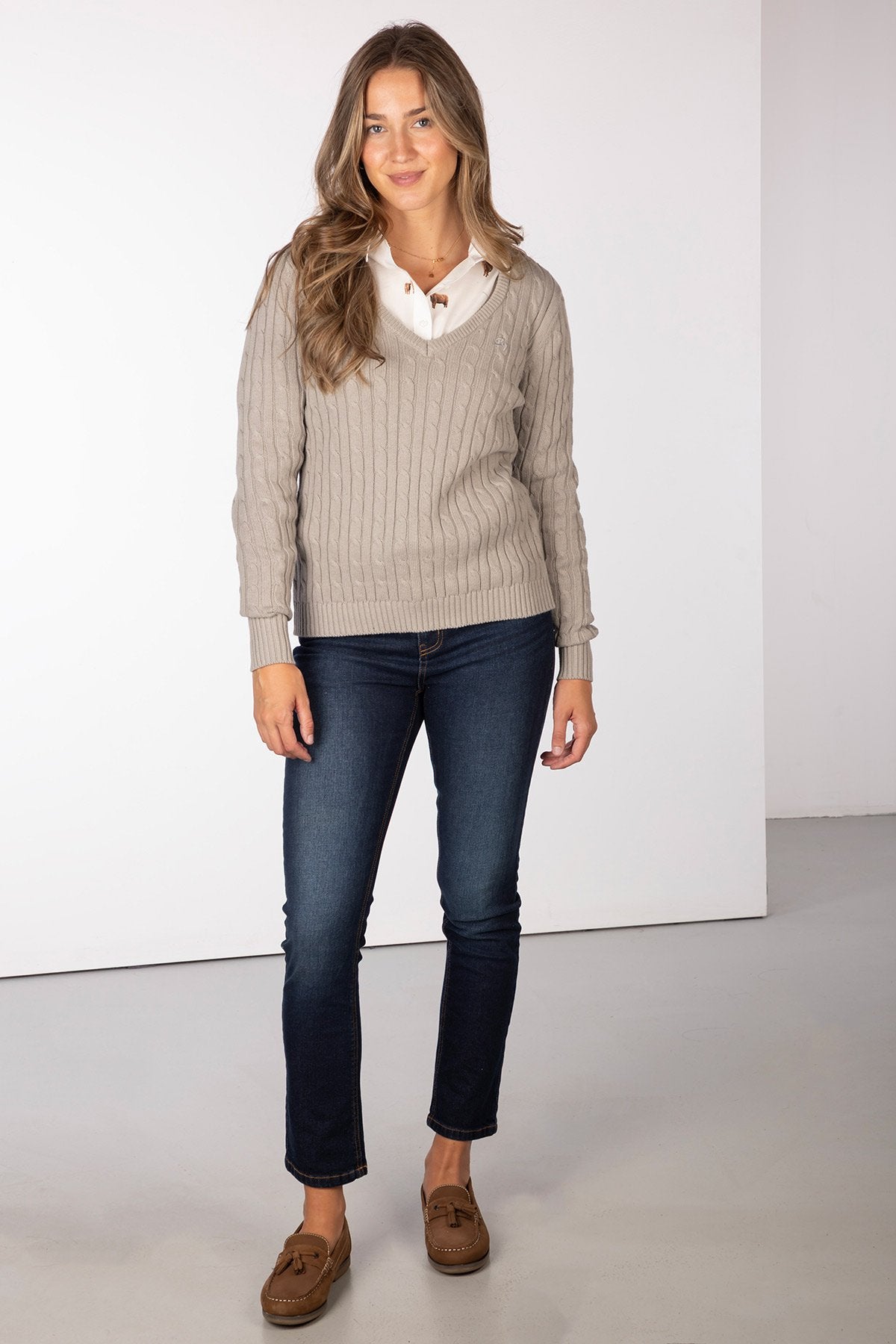 Rydale Ladies V Neck Cable Knit Jumper - Emma