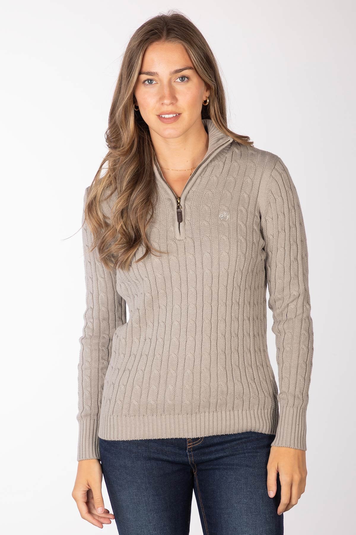 Rydale Ladies Quarter Zip Cable Knit Jumper - Emma