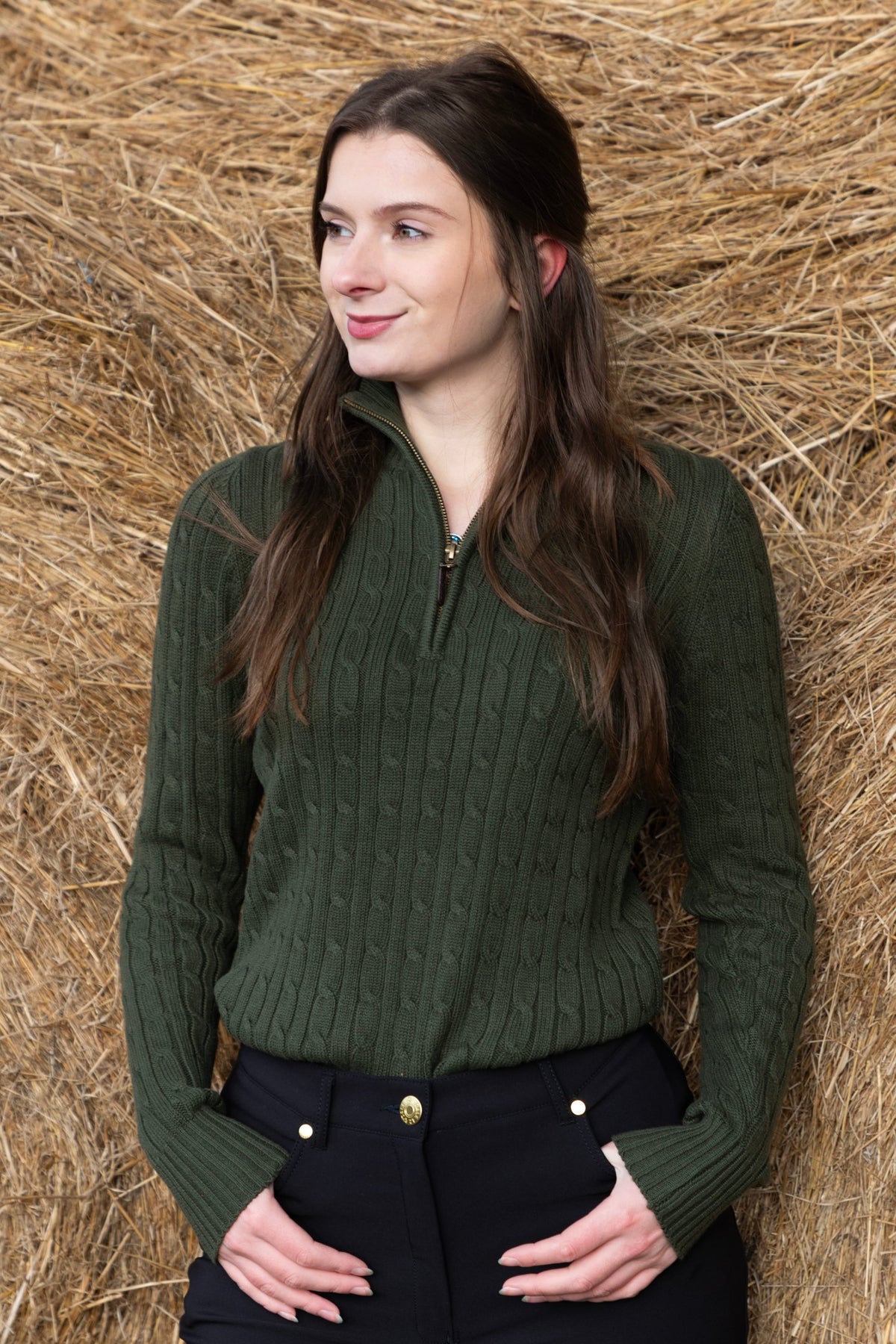 Rydale Ladies Quarter Zip Cable Knit Jumper - Emma