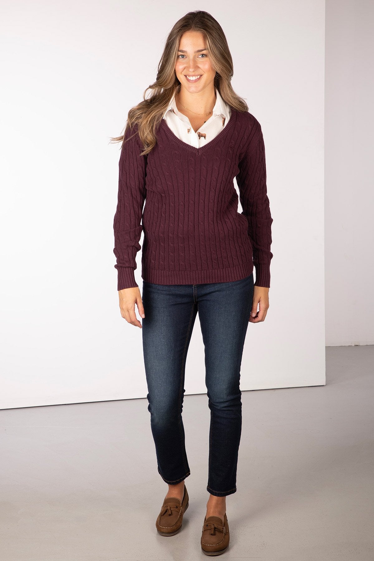 Rydale Ladies V Neck Cable Knit Jumper - Emma