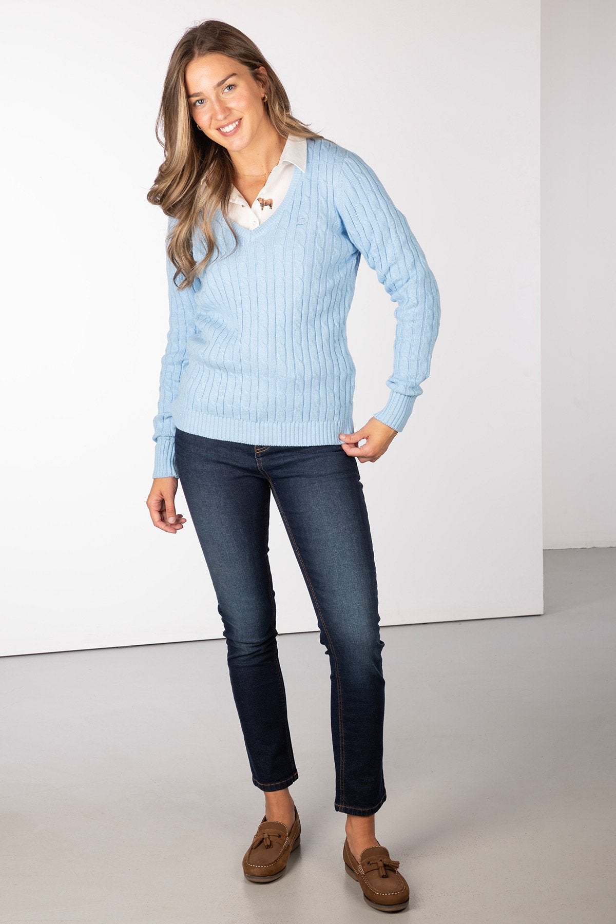 Rydale Ladies V Neck Cable Knit Jumper - Emma