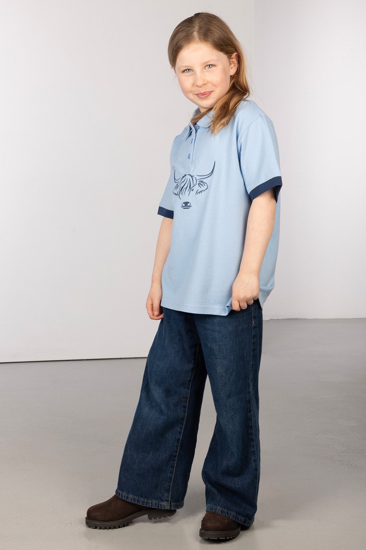 Rydale Girls Highland Cow Polo Shirt