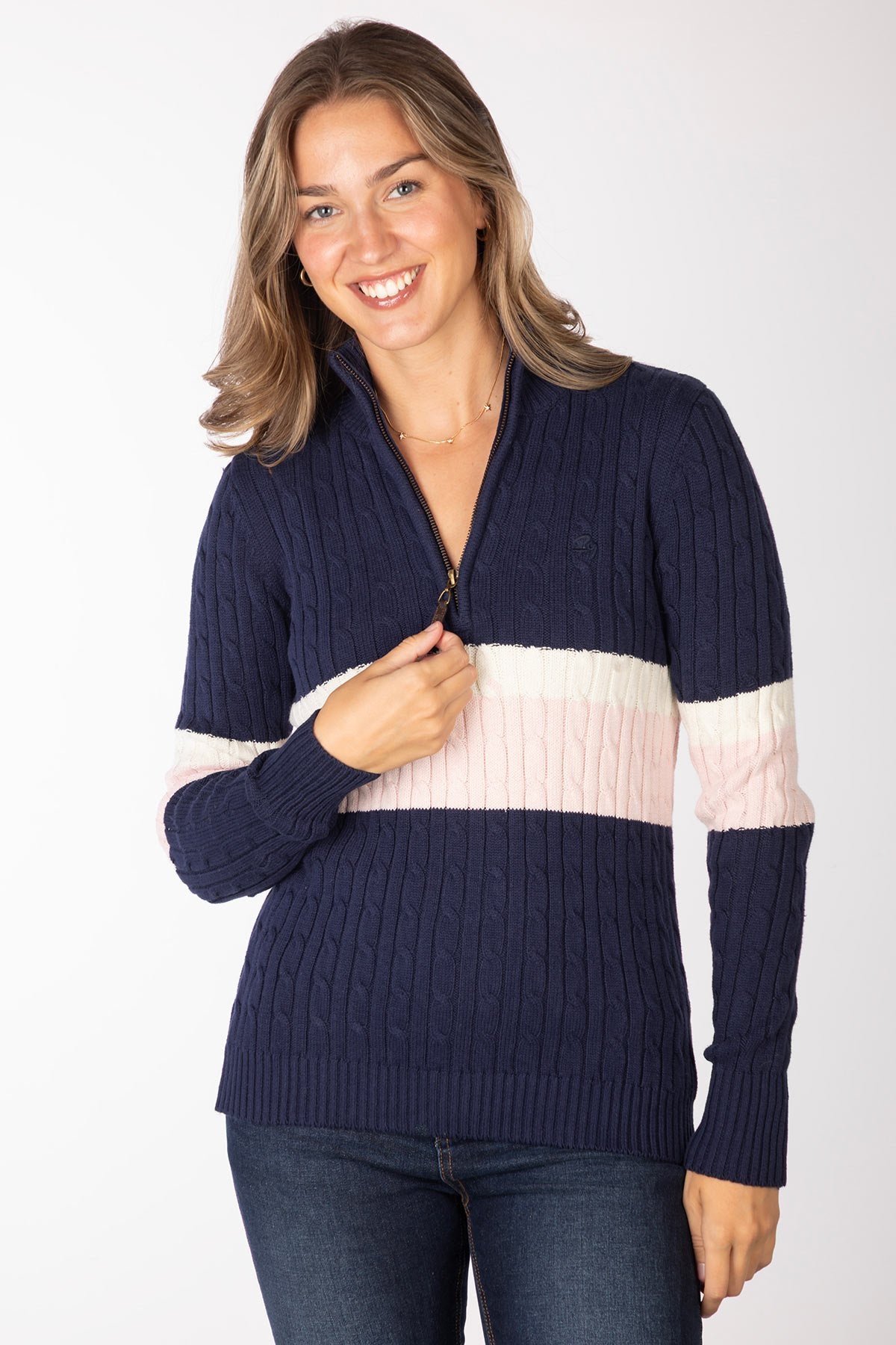Rydale Ladies Striped Quarter Zip Jumper - Bramham