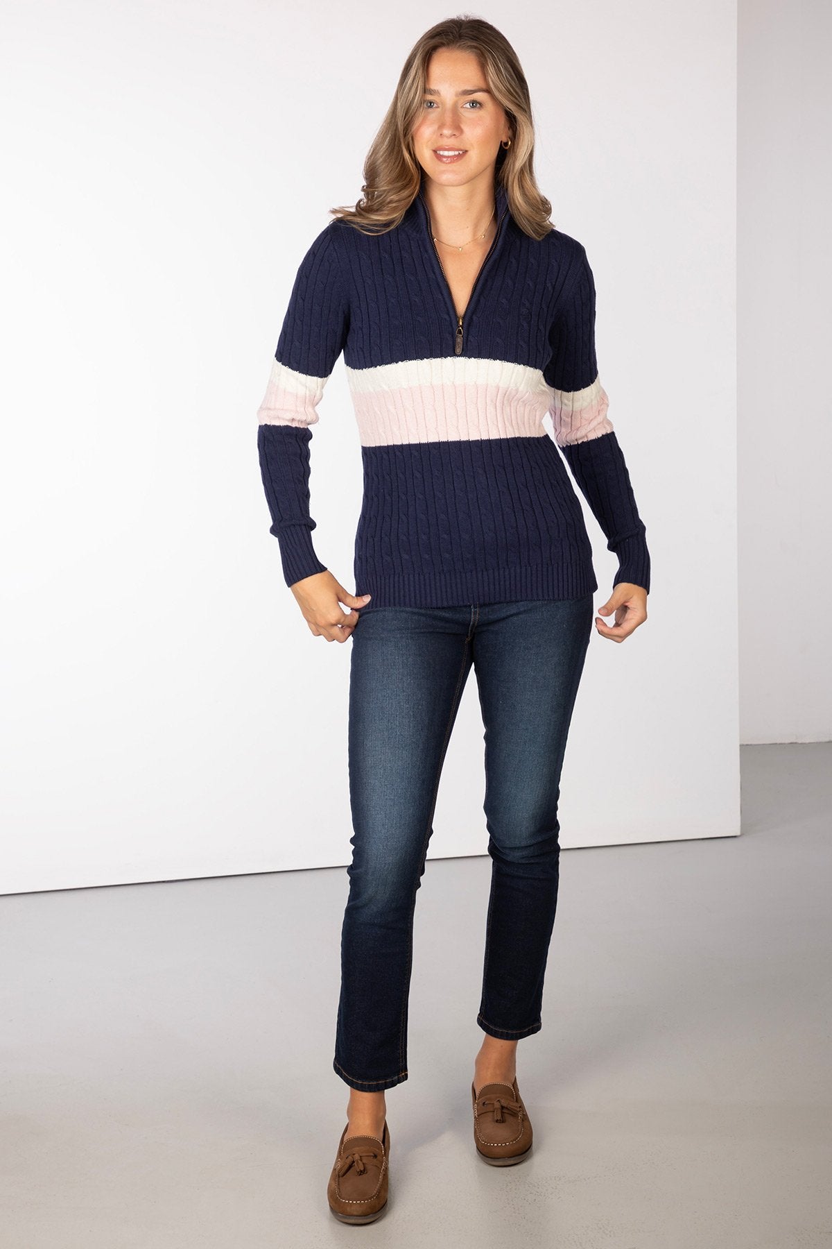 Rydale Ladies Striped Quarter Zip Jumper - Bramham