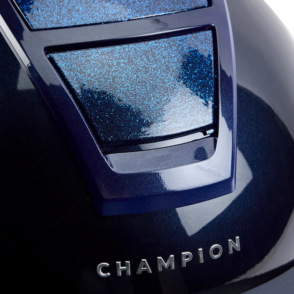 Champion Insight Glitter Round Wide Peak Riding Hat #colour_metallic-navy-sparkle-navy