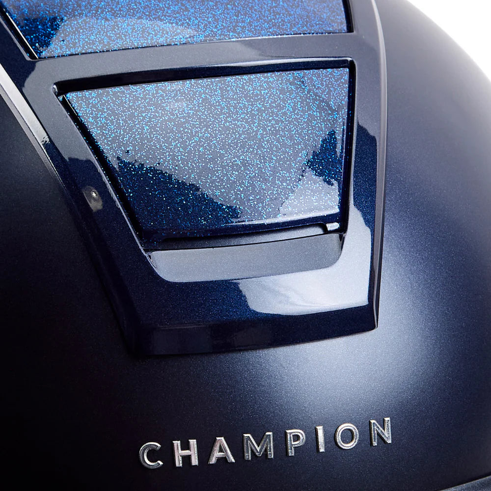 Champion Insight Glitter Round Standard Peak Riding Hat #colour_matt-navy-sparkle-navy