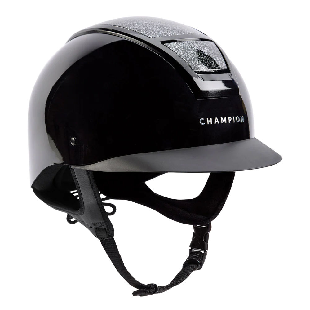Champion Insight Glitter Round Standard Peak Riding Hat #colour_metallic-black-sparkle-black