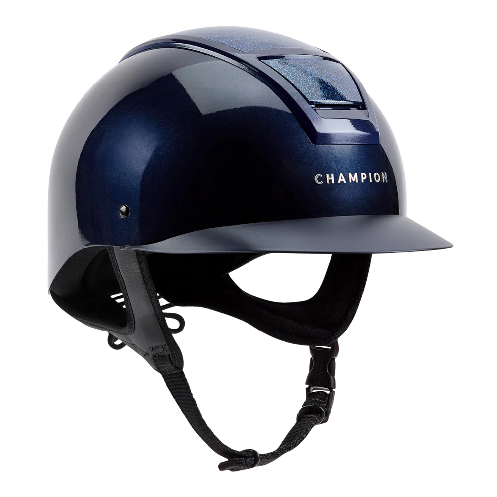 Champion Insight Glitter Round Standard Peak Riding Hat #colour_metallic-navy-sparkle-navy