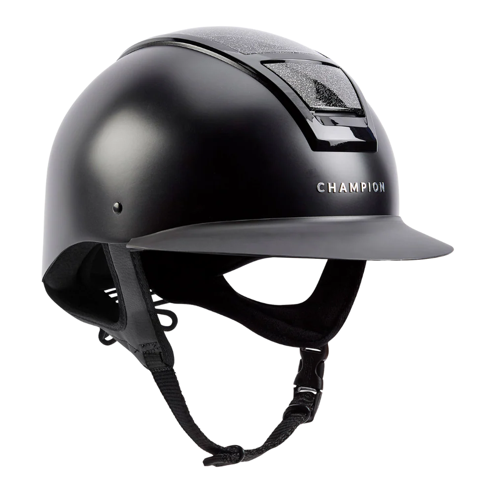 Champion Insight Glitter Round Wide Peak Riding Hat #colour_matt-black-sparkle-black