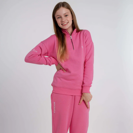 Mochara Childs Half Zip Sweatshirt #colour_bubblegum-pink