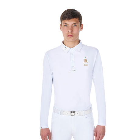 Equestro Men's Long-Sleeved Competition Polo Shirt Equestro X Fise #colour_white
