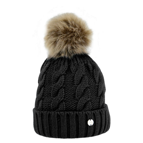 Hy Equestrian Melrose Cable Knit Bobble Hat #colour_black