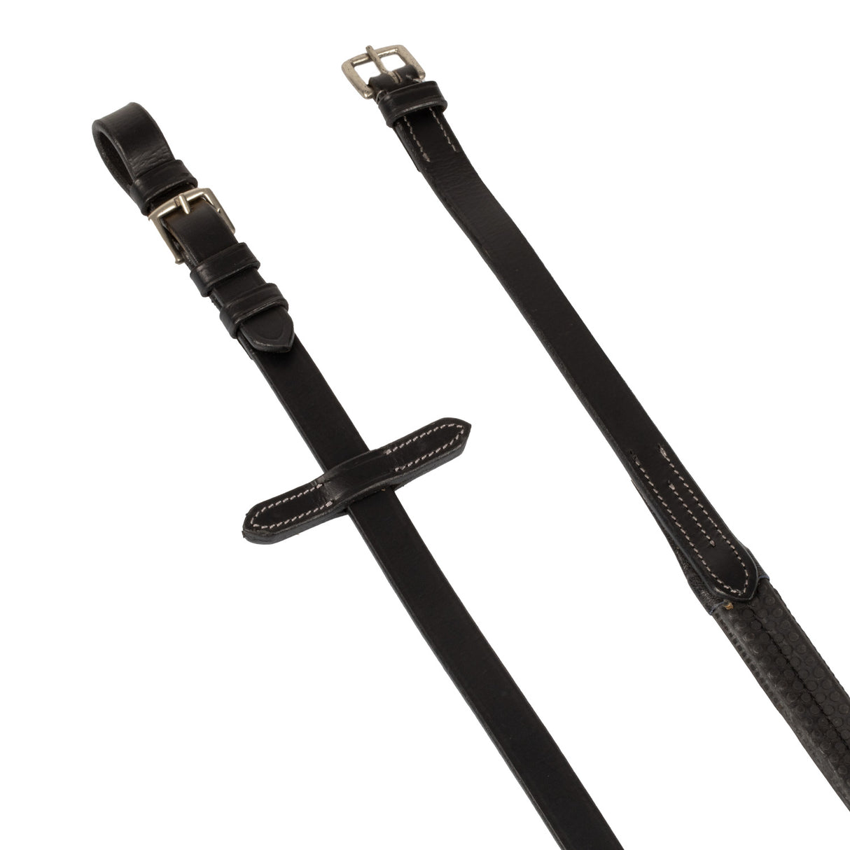 Equestro Leather And Rubber Reins Silver Fitting (1.6Cm) #colour_black