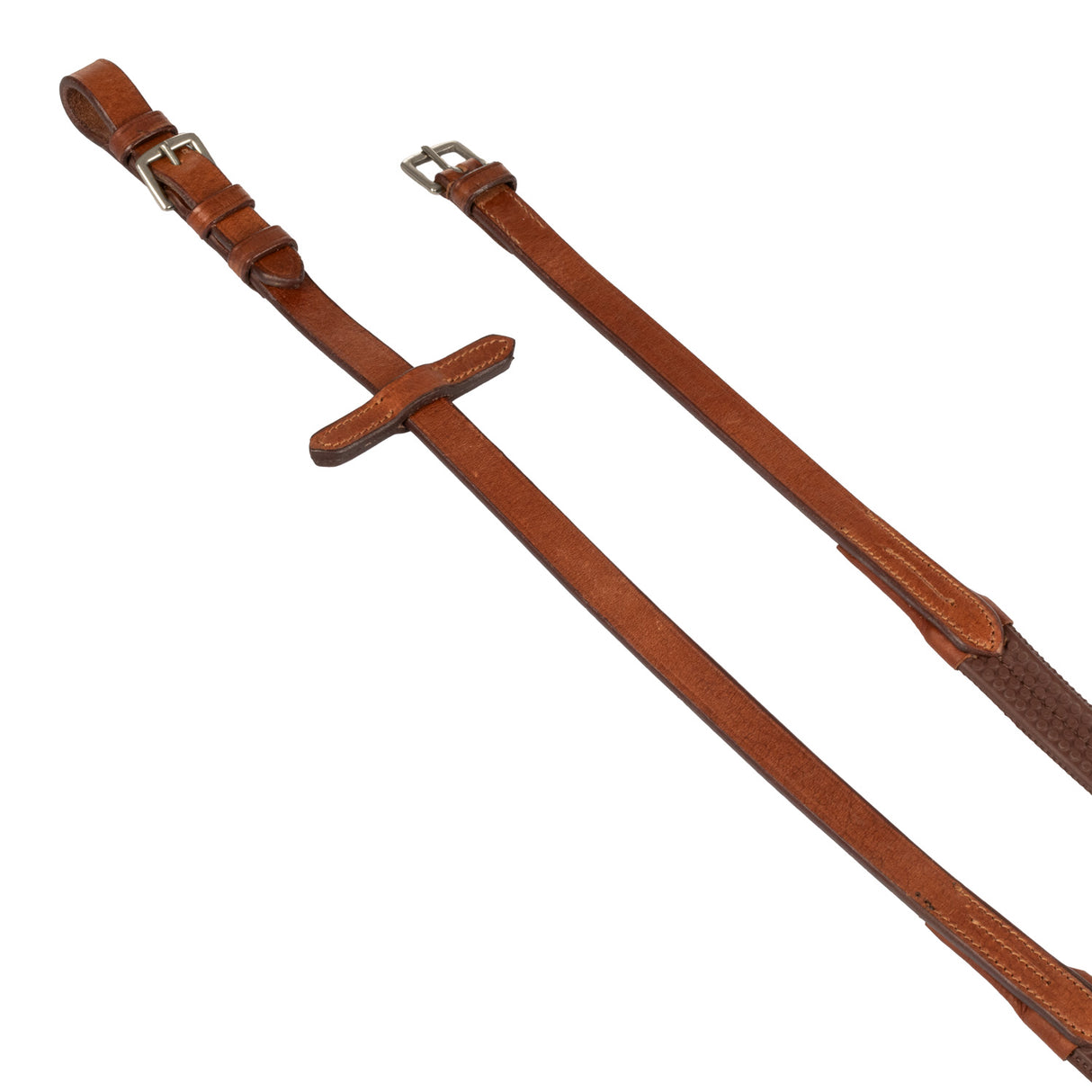 Equestro Leather And Rubber Reins Silver Fitting (1.6Cm) #colour_cognac