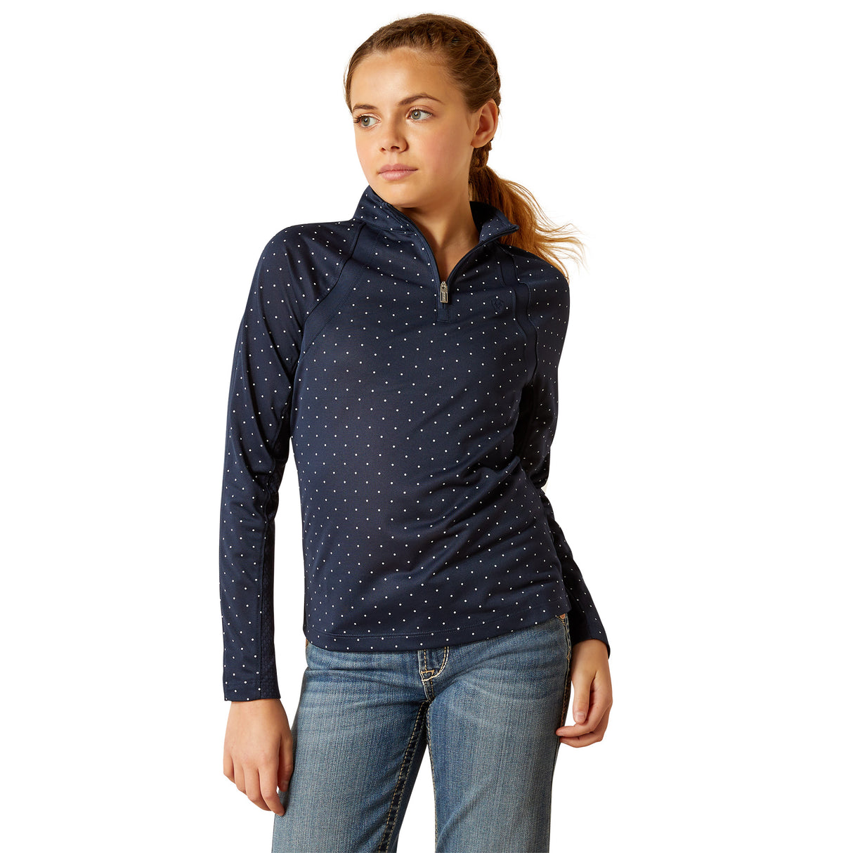Ariat Youth Sunstopper 3.0 1/4 Zip Baselayer #colour_navy-dot