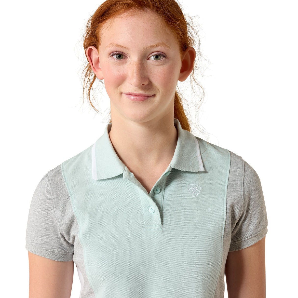 Ariat Youth Taryn Polo Shirt #colour_starlight-blue-heather-grey