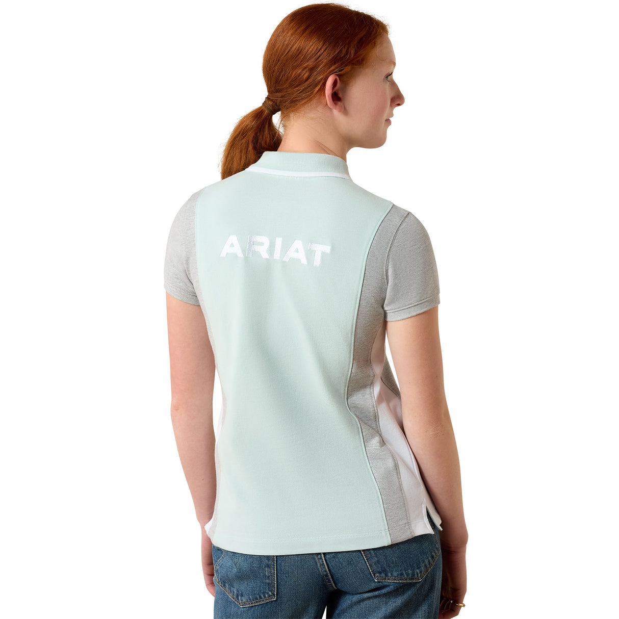 Ariat Youth Taryn Polo Shirt #colour_starlight-blue-heather-grey