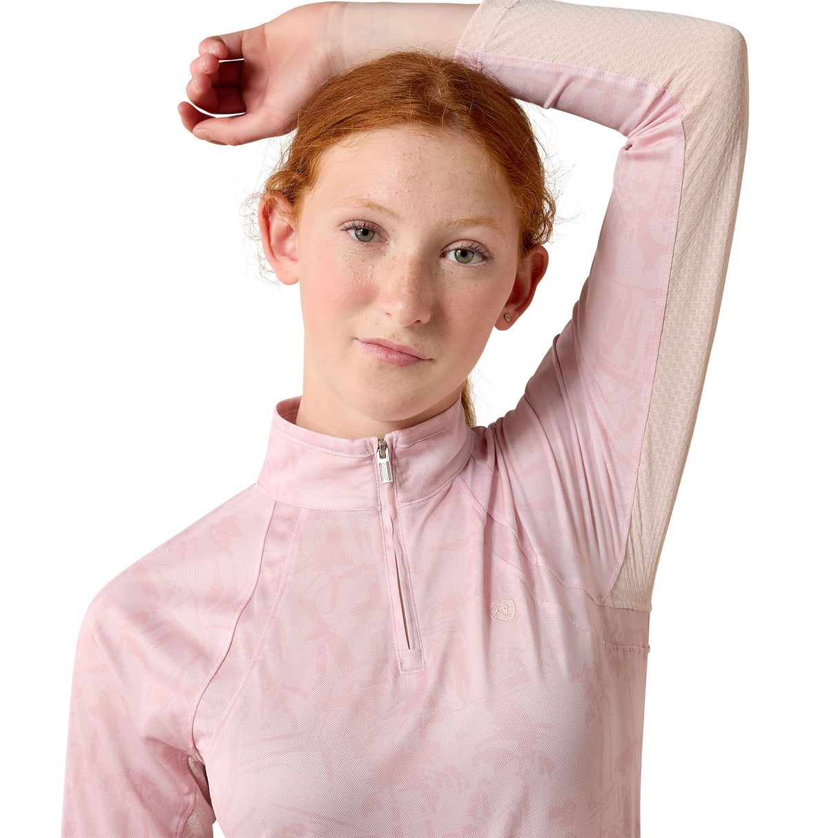 Ariat Youth Sunstopper 3.0 1/4 Zip Baselayer #colour_sepia-horse-park-print