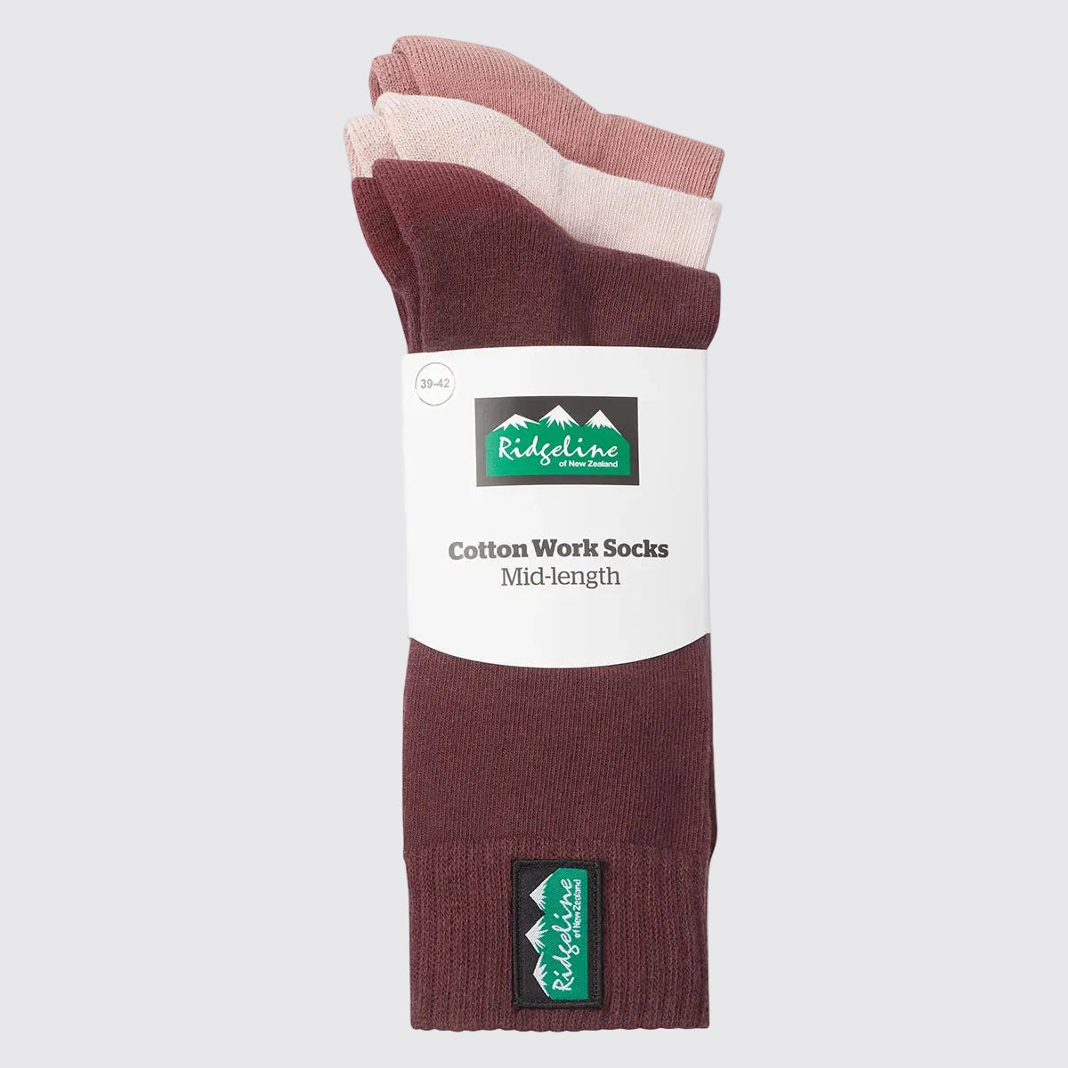 Cotton Work Socks Oxblood Multi (3 pack) - Mid Length