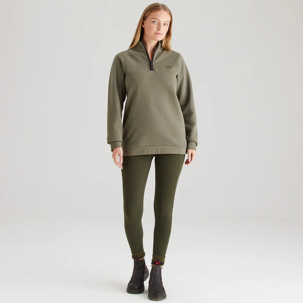 Ridgeline Womens Brancaster 1/4 Zip #colour_smokey-olive