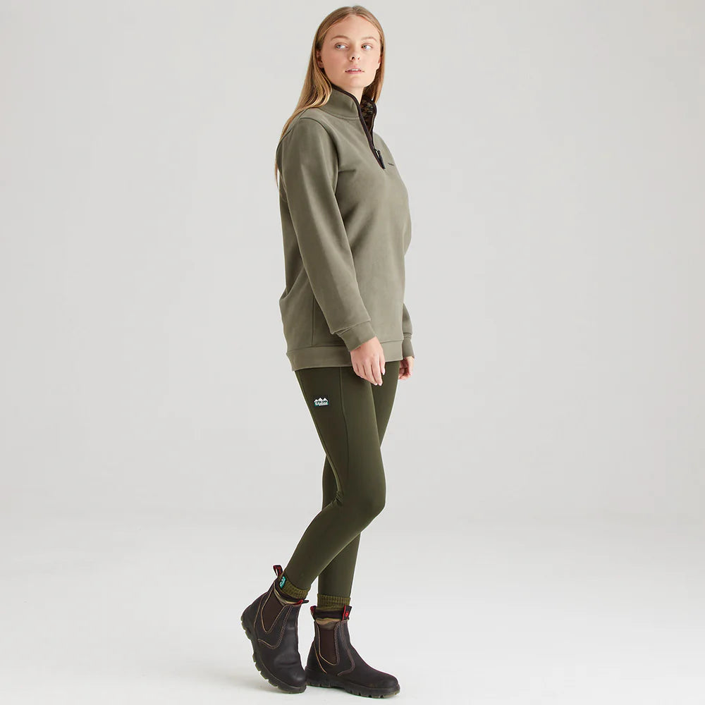 Ridgeline Womens Brancaster 1/4 Zip #colour_smokey-olive